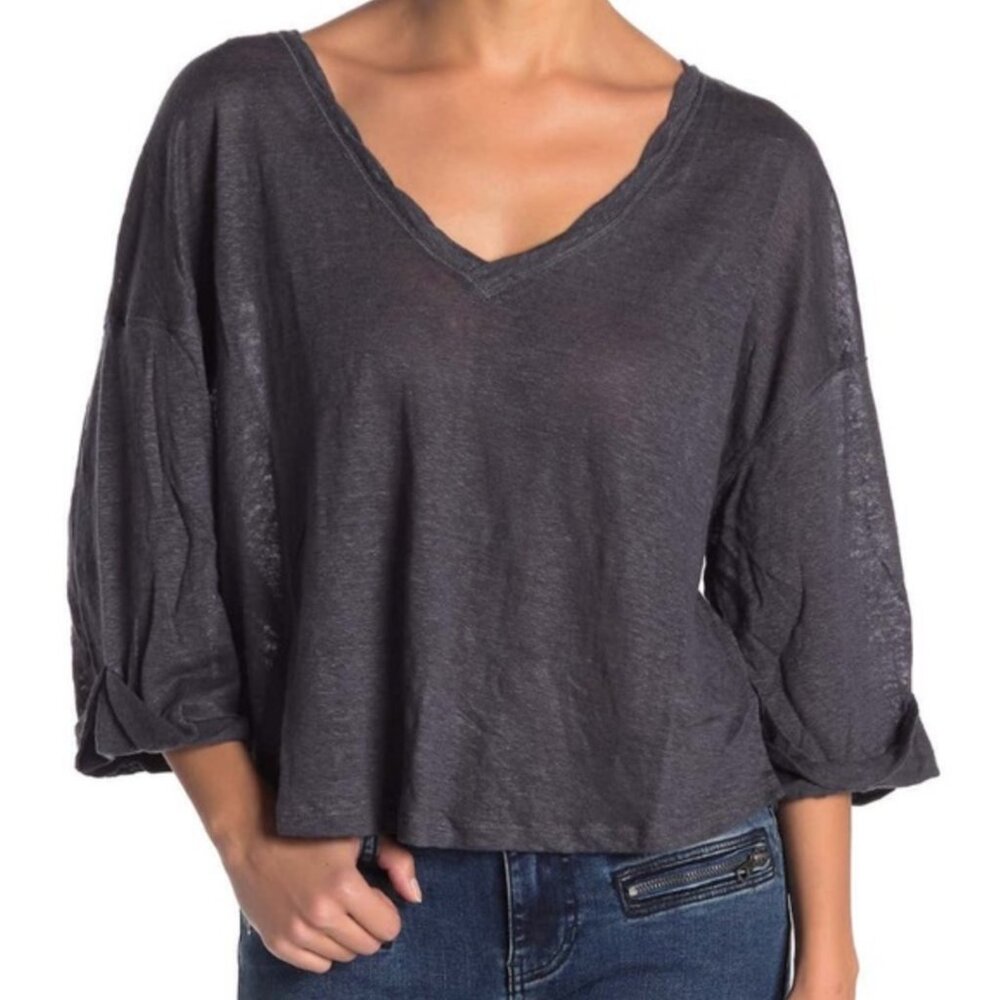 NWT Free people Hailey 3/4 Sleeve Linen V-Neck Top - Small